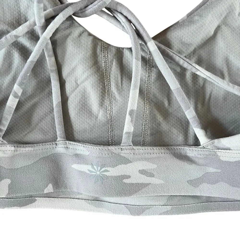 ATHLETA Camo Warrior Bra Gray White Strappy | Women's Medium